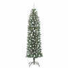 Vidaxl kunstmatige slanke kerstboom met 300 led groen en wit 210 cm