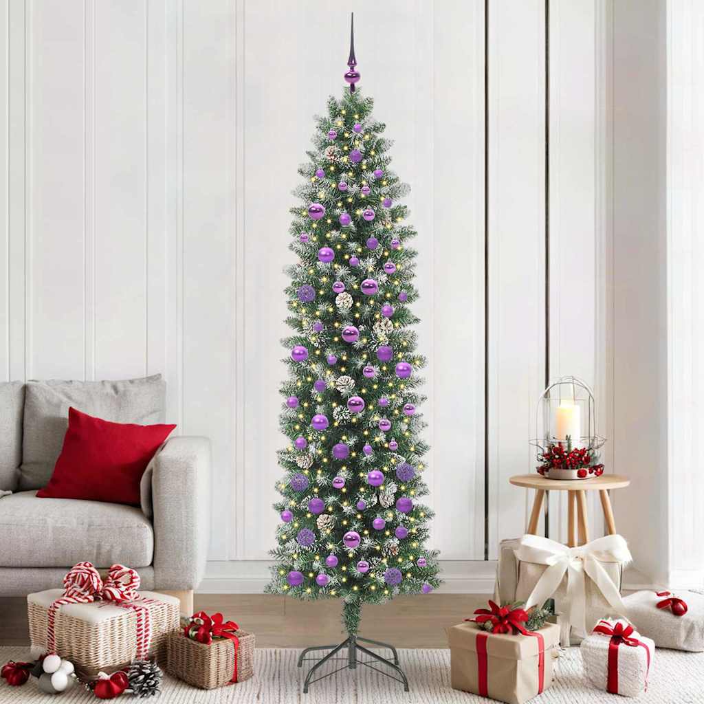 Vidaxx árbol de Navidad artificial delgado con 300 LED verde y blanco 210 cm