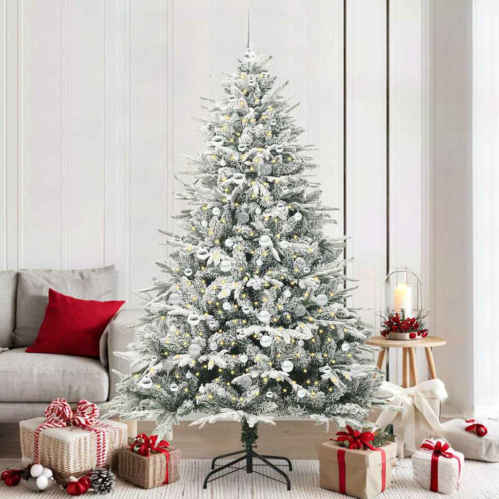 VidaXL albero di Natale artificiale preilluminato con palline verdi 210 cm