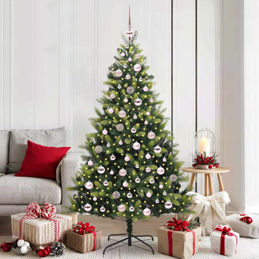 VidaXL Albero di Natale artificiale con cerniera 300 LED verde 180 cm PVC e PE