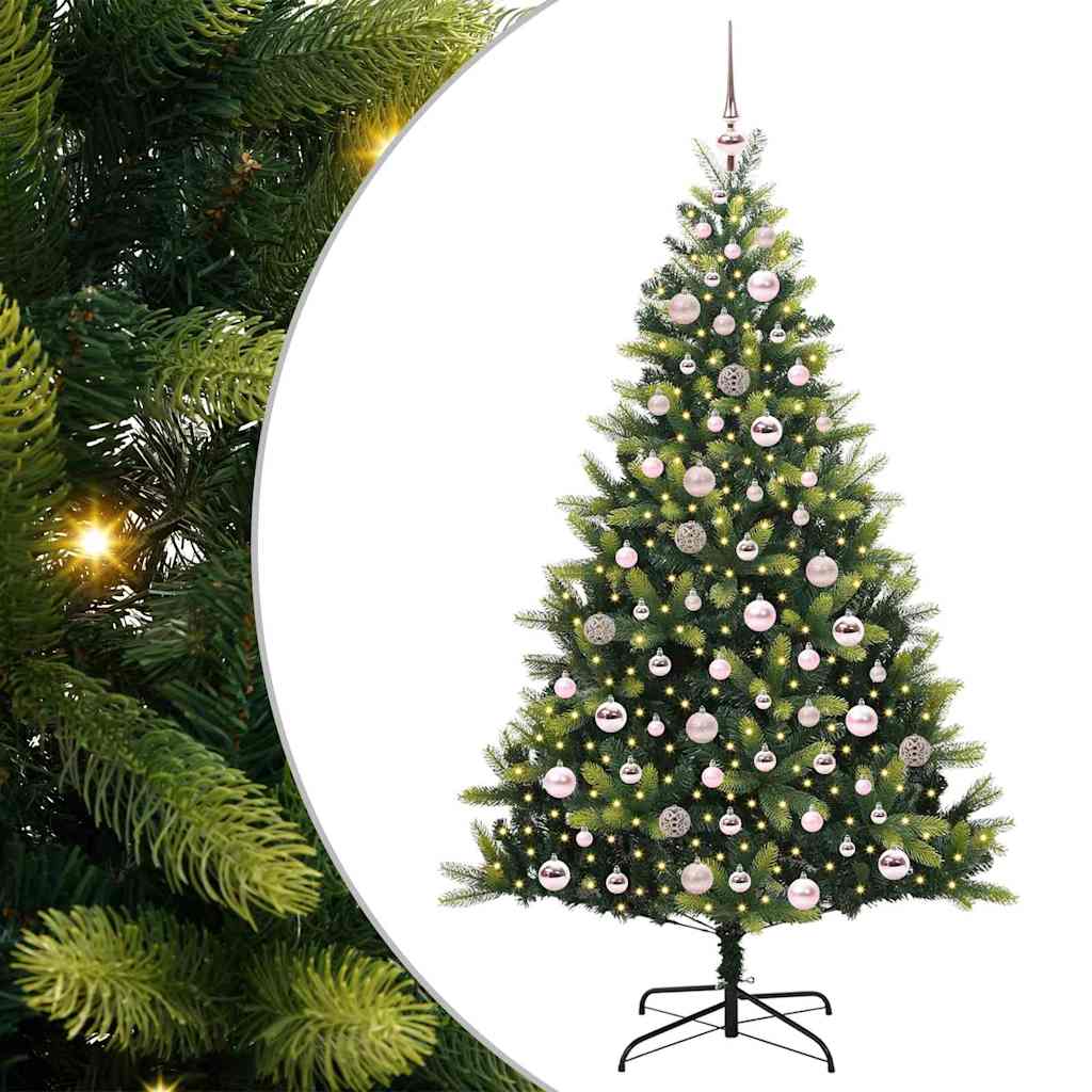 VidaXL Albero di Natale artificiale con cerniera 300 LED verde 180 cm PVC e PE