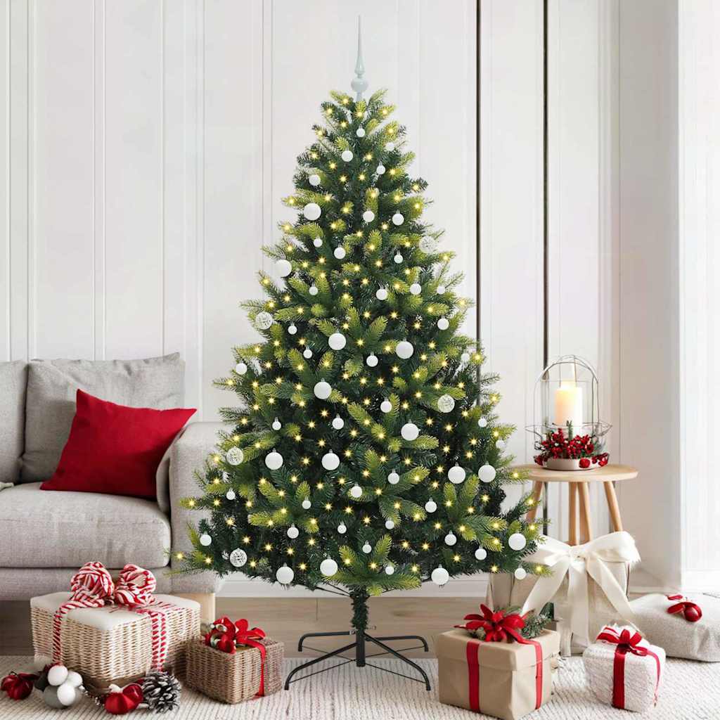 VidaXL Albero di Natale artificiale con cerniera 300 LED verde 180 cm PVC e PE