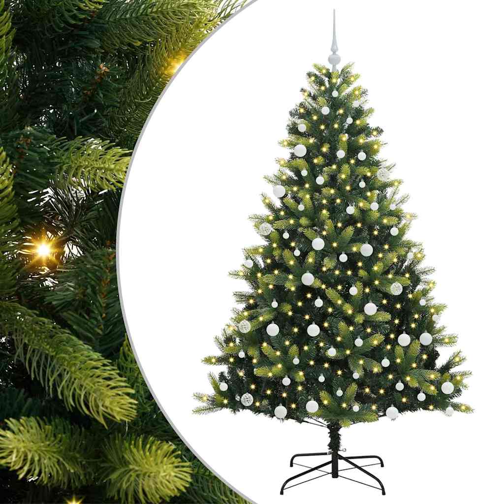 VidaXL Albero di Natale artificiale con cerniera 300 LED verde 180 cm PVC e PE
