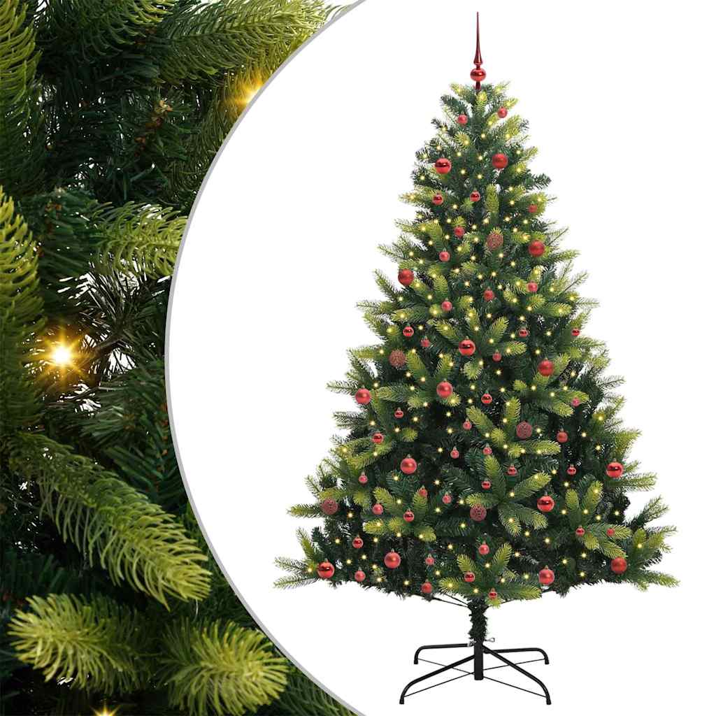 VidaXL Albero di Natale artificiale con cerniera 300 LED verde 210 cm PVC e PE