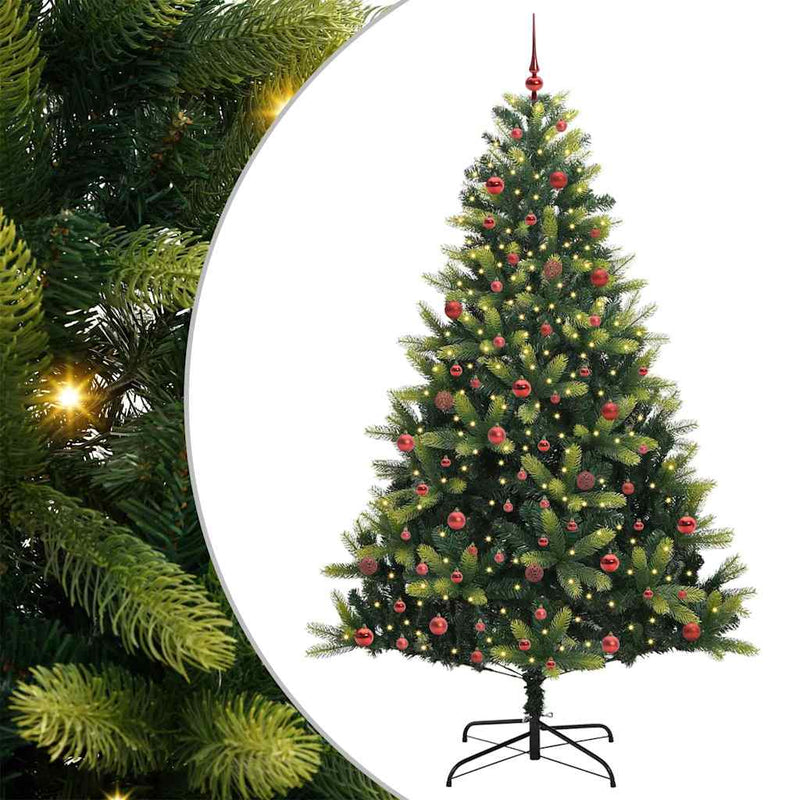 VidaXL Albero di Natale artificiale con cerniera 300 LED verde 210 cm PVC e PE