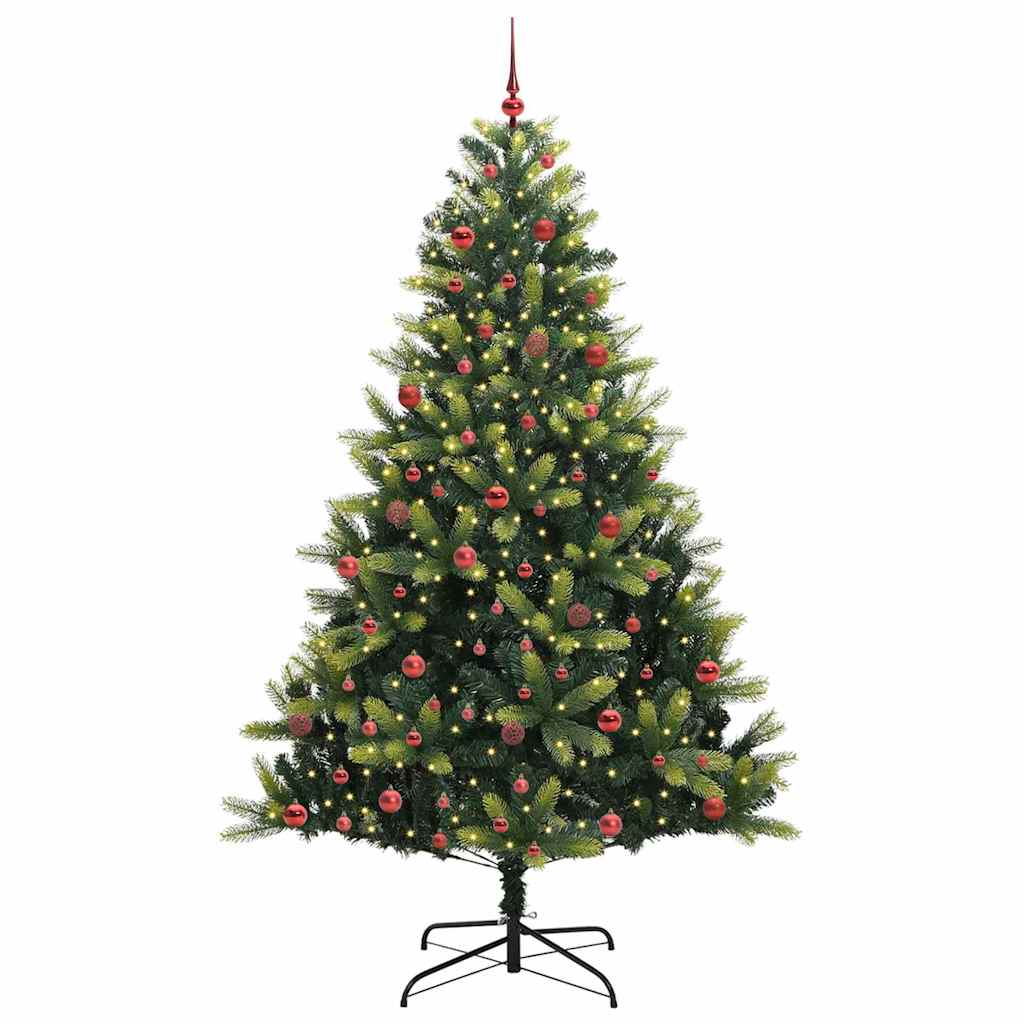VidaXL Albero di Natale artificiale con cerniera 300 LED verde 210 cm PVC e PE