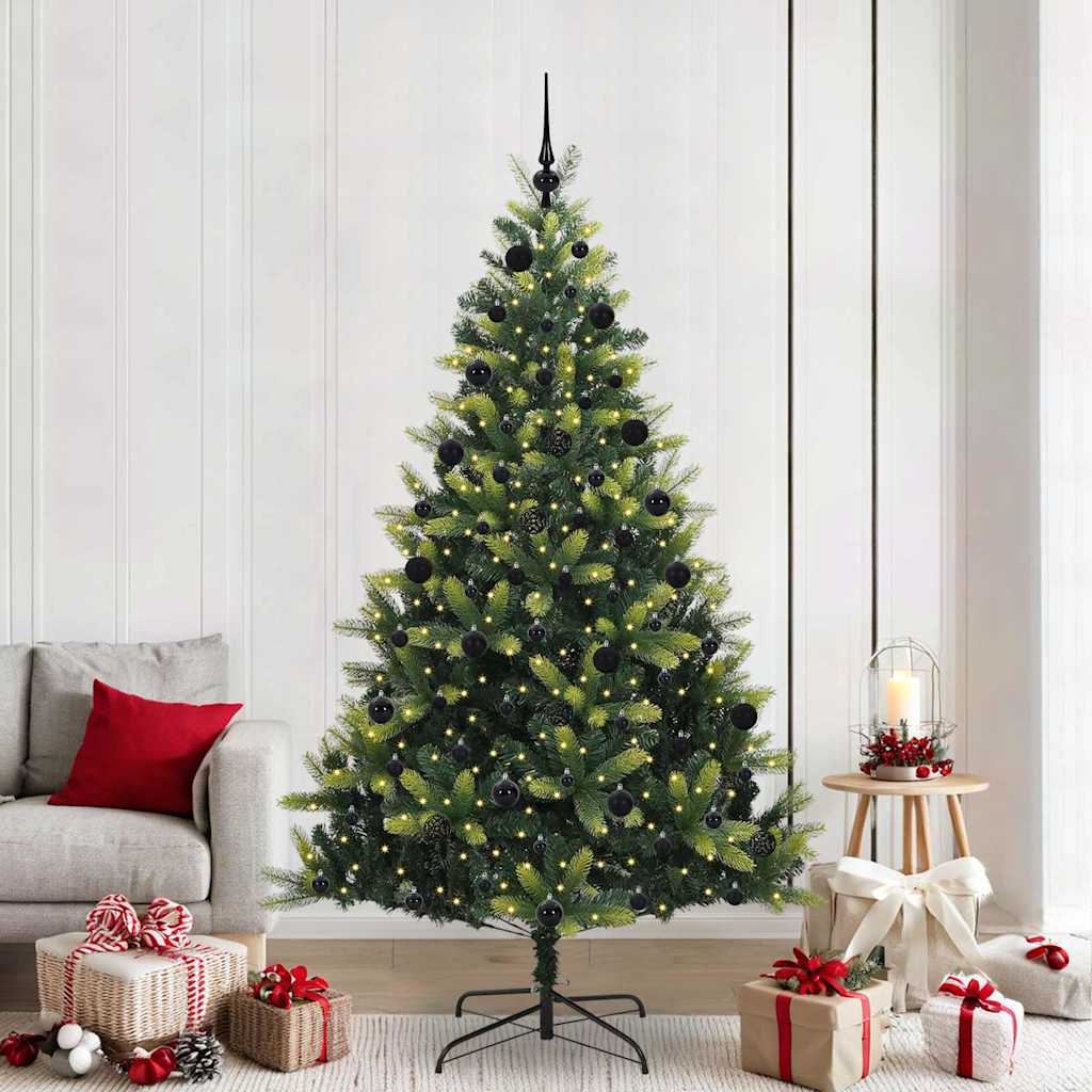 VidaXL Albero di Natale artificiale con cerniera 300 LED verde 210 cm PVC e PE