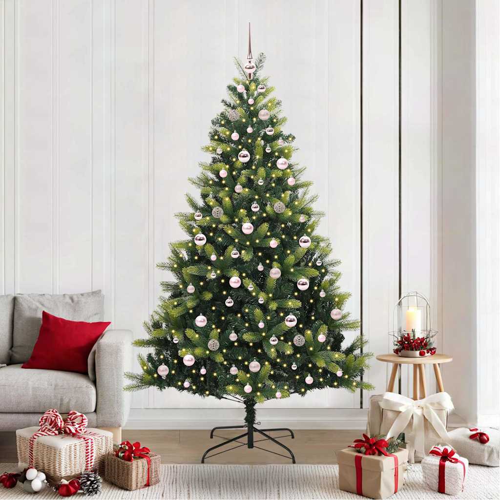 VidaXL Albero di Natale artificiale con cerniera 300 LED verde 210 cm PVC e PE