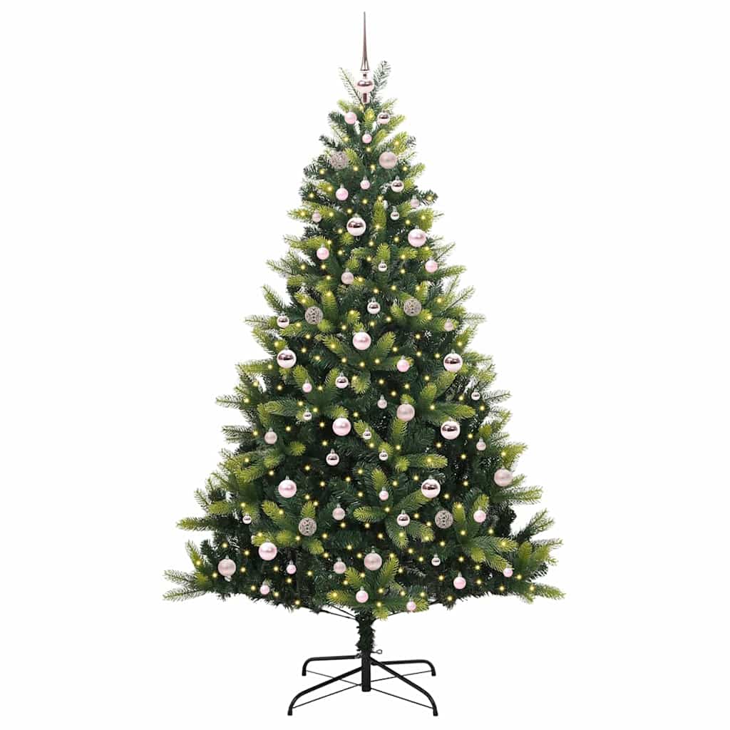 VidaXL Albero di Natale artificiale con cerniera 300 LED verde 210 cm PVC e PE
