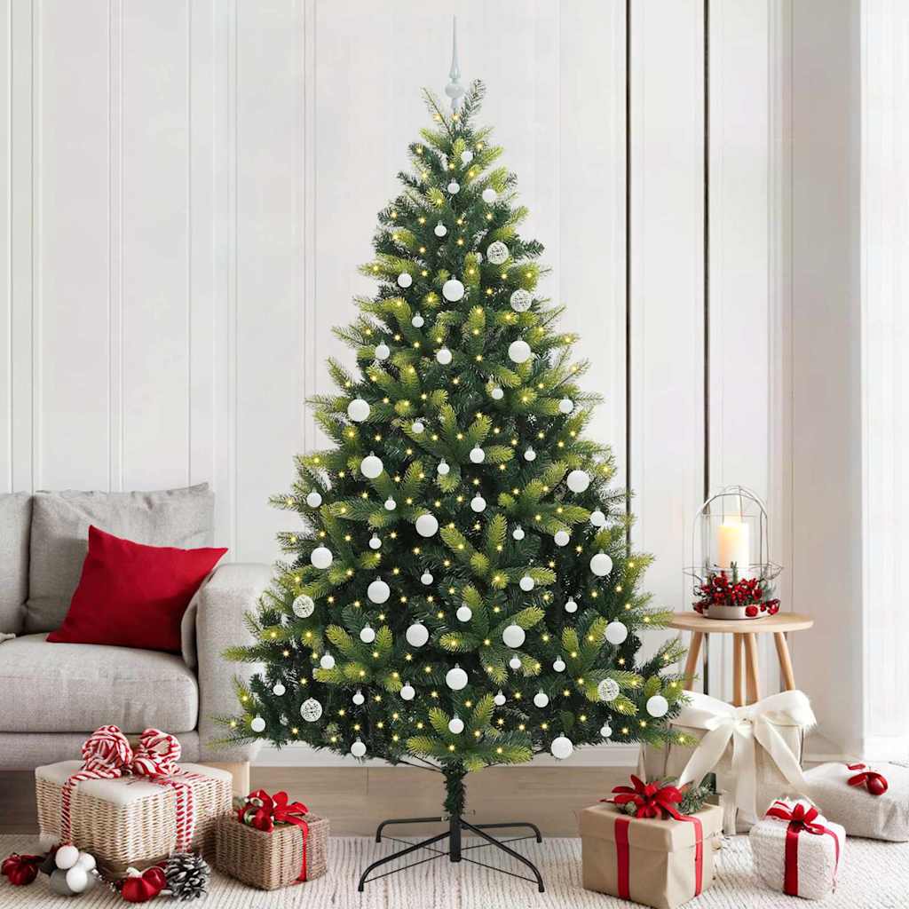 VidaXL Albero di Natale artificiale con cerniera 300 LED verde 210 cm PVC e PE