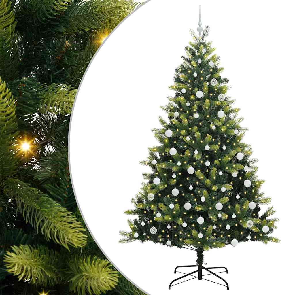 VidaXL Albero di Natale artificiale con cerniera 300 LED verde 210 cm PVC e PE