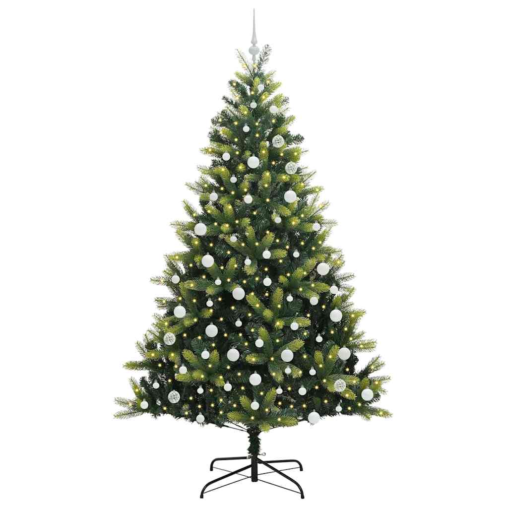 VidaXL Albero di Natale artificiale con cerniera 300 LED verde 210 cm PVC e PE