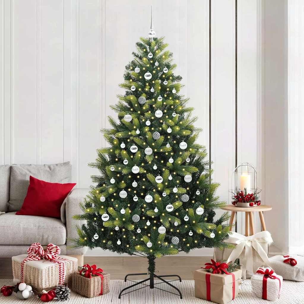 VidaXL Albero di Natale artificiale con cerniera 300 LED verde 210 cm PVC e PE