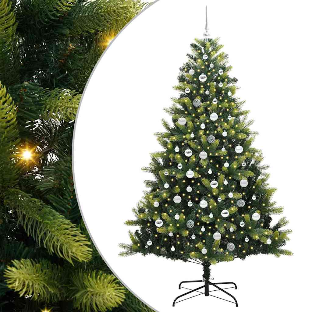 VidaXL Albero di Natale artificiale con cerniera 300 LED verde 210 cm PVC e PE