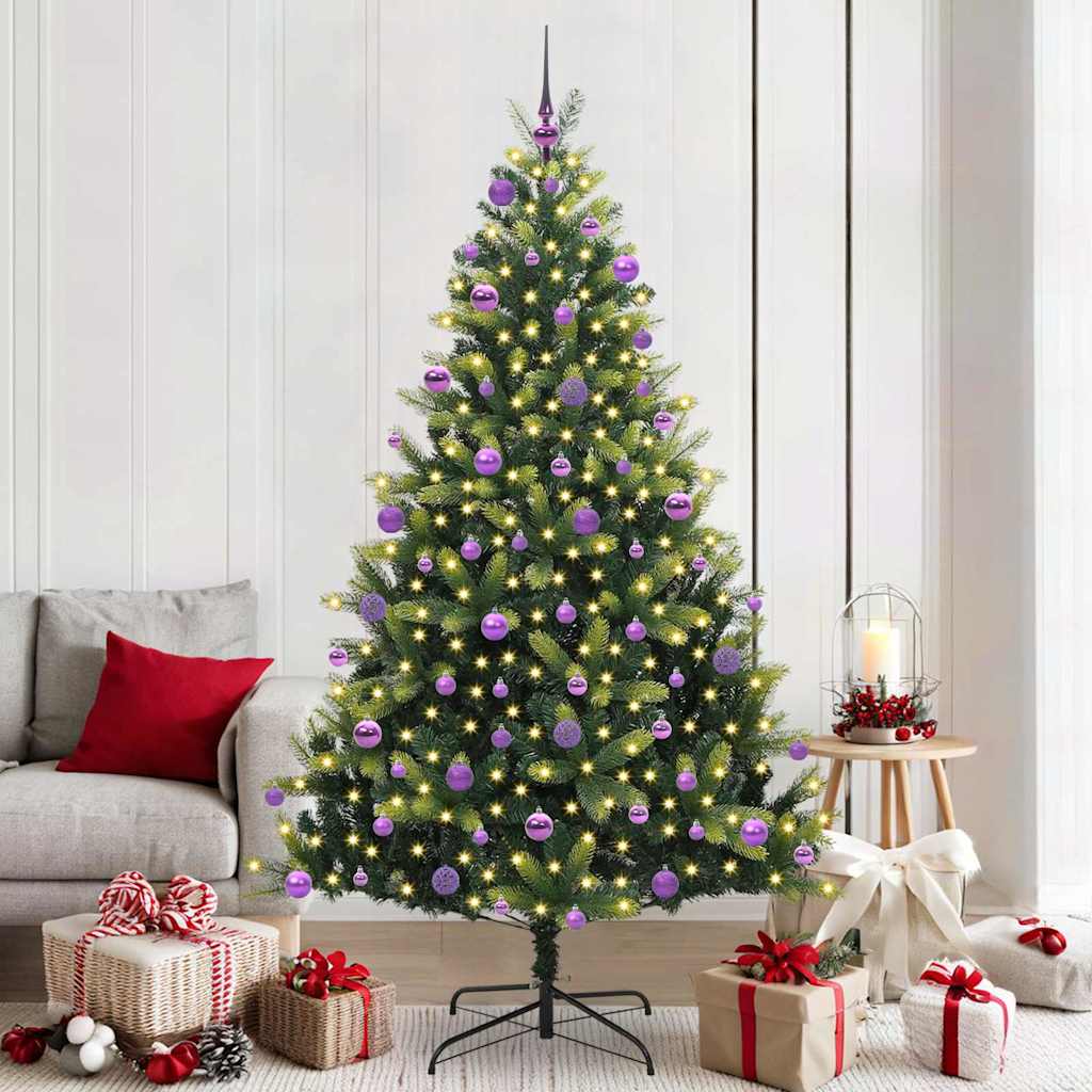 VidaXL Albero di Natale artificiale con cerniera 300 LED verde 210 cm PVC e PE