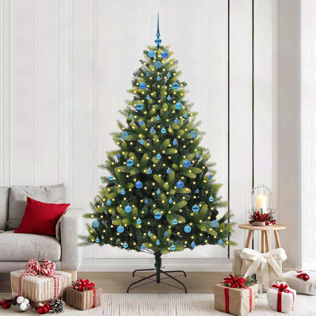 VidaXL Albero di Natale artificiale con cerniera 300 LED verde 210 cm PVC e PE