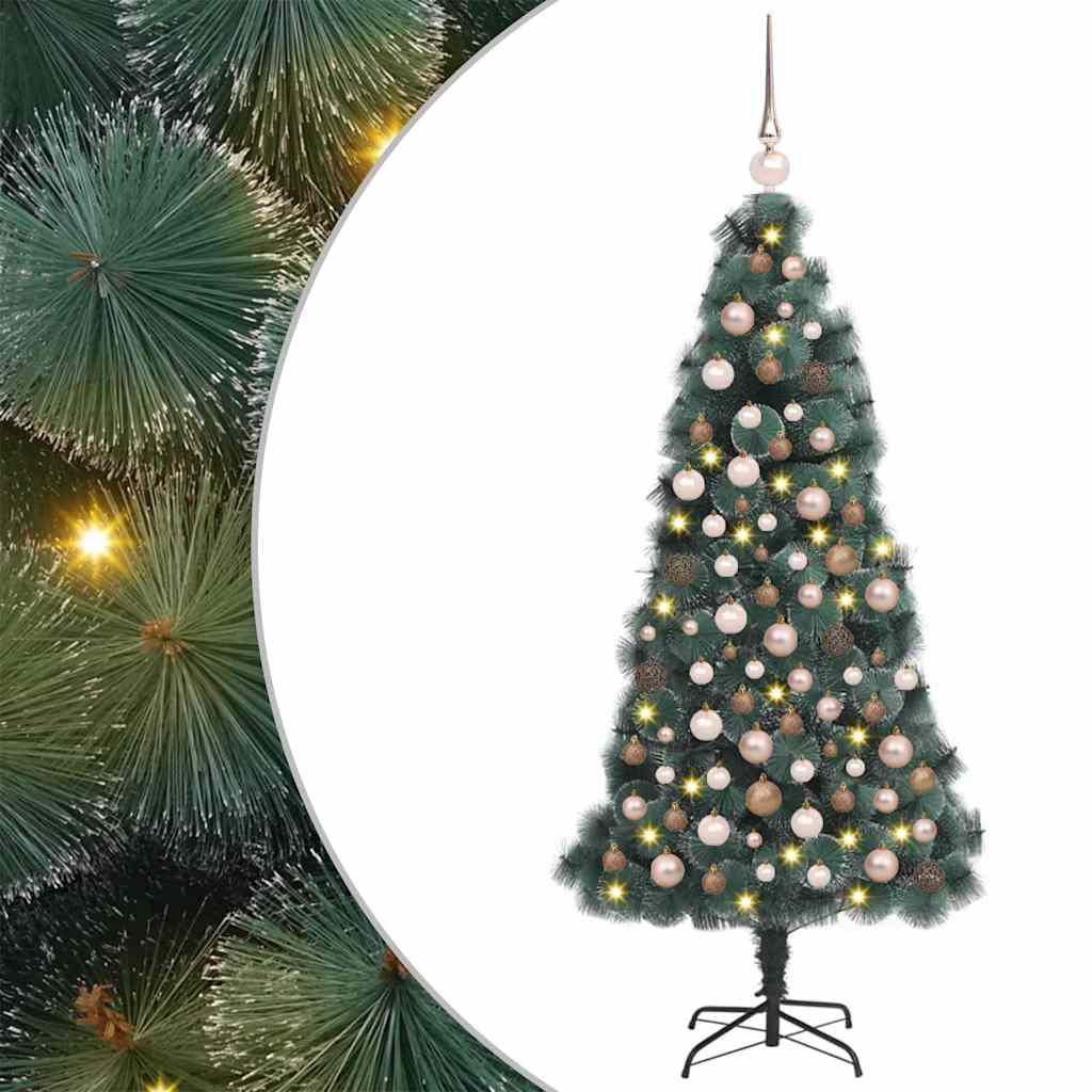 Vidaxx árbol de Navidad artificial iluminado con escarcha con juego de bolas verde 120 cm