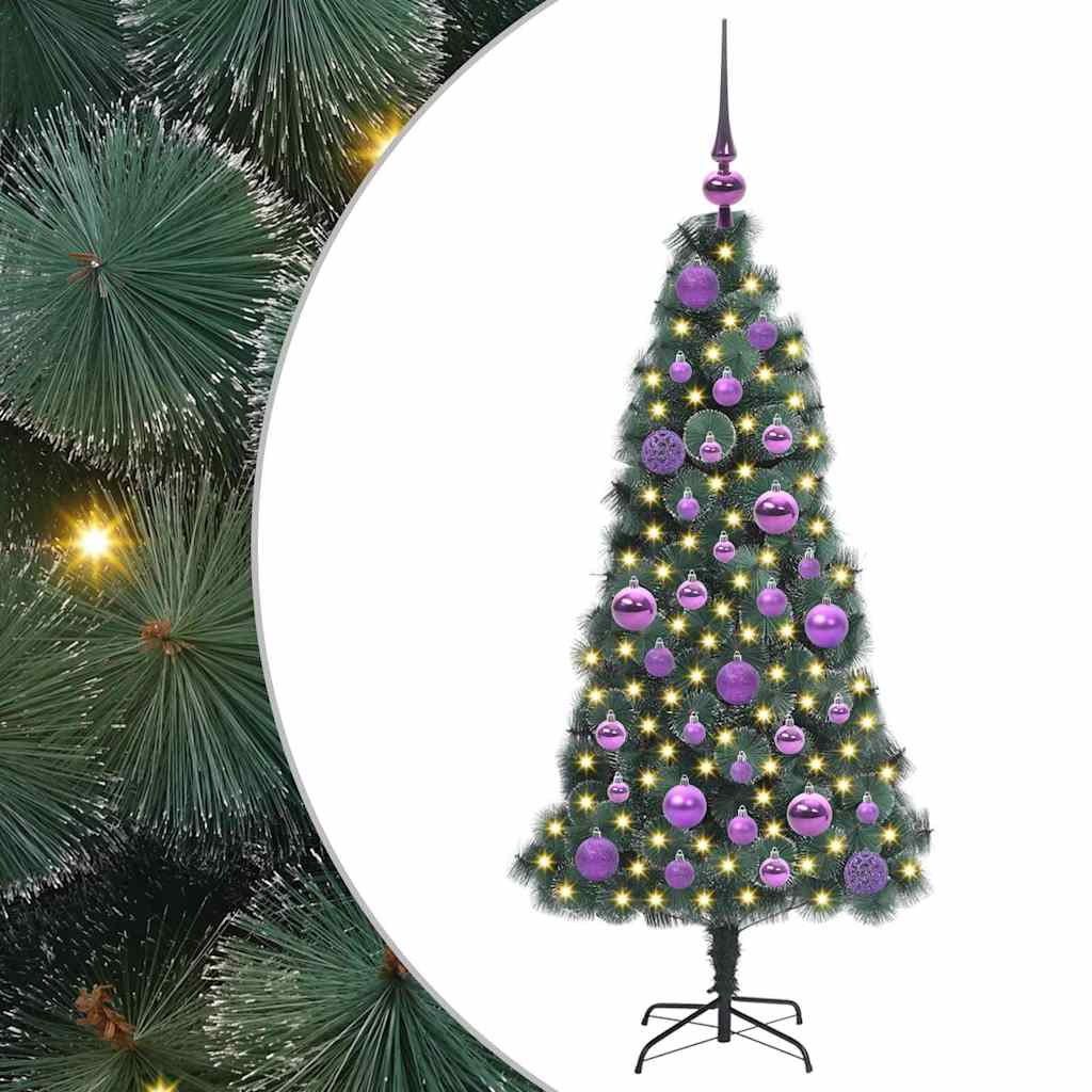 Vidaxx árbol de Navidad artificial con luces y juego de bolas tapa verde 120 cm
