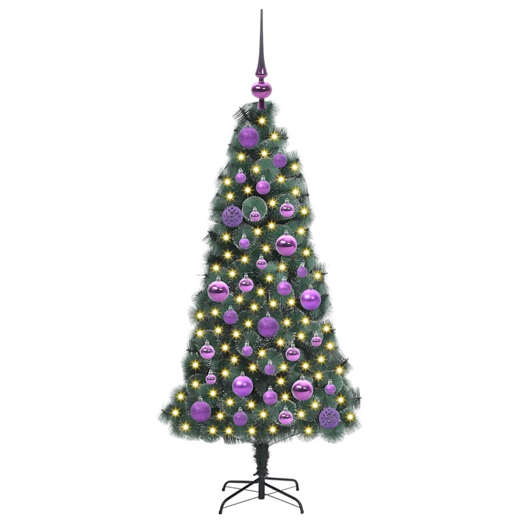 Vidaxx árbol de Navidad artificial con luces y juego de bolas tapa verde 120 cm