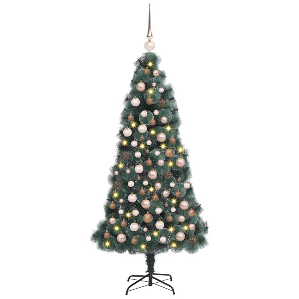 Vidaxx albero di Natale artificiale con illuminazione e set di palline verdi con cappuccio da 150 cm
