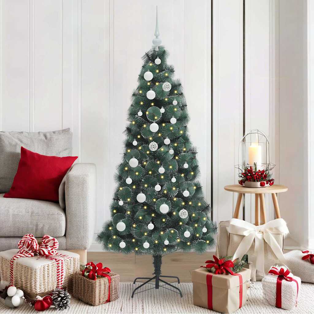 Vidaxx árbol de Navidad artificial con luces y juego de bolas tapa verde 150 cm