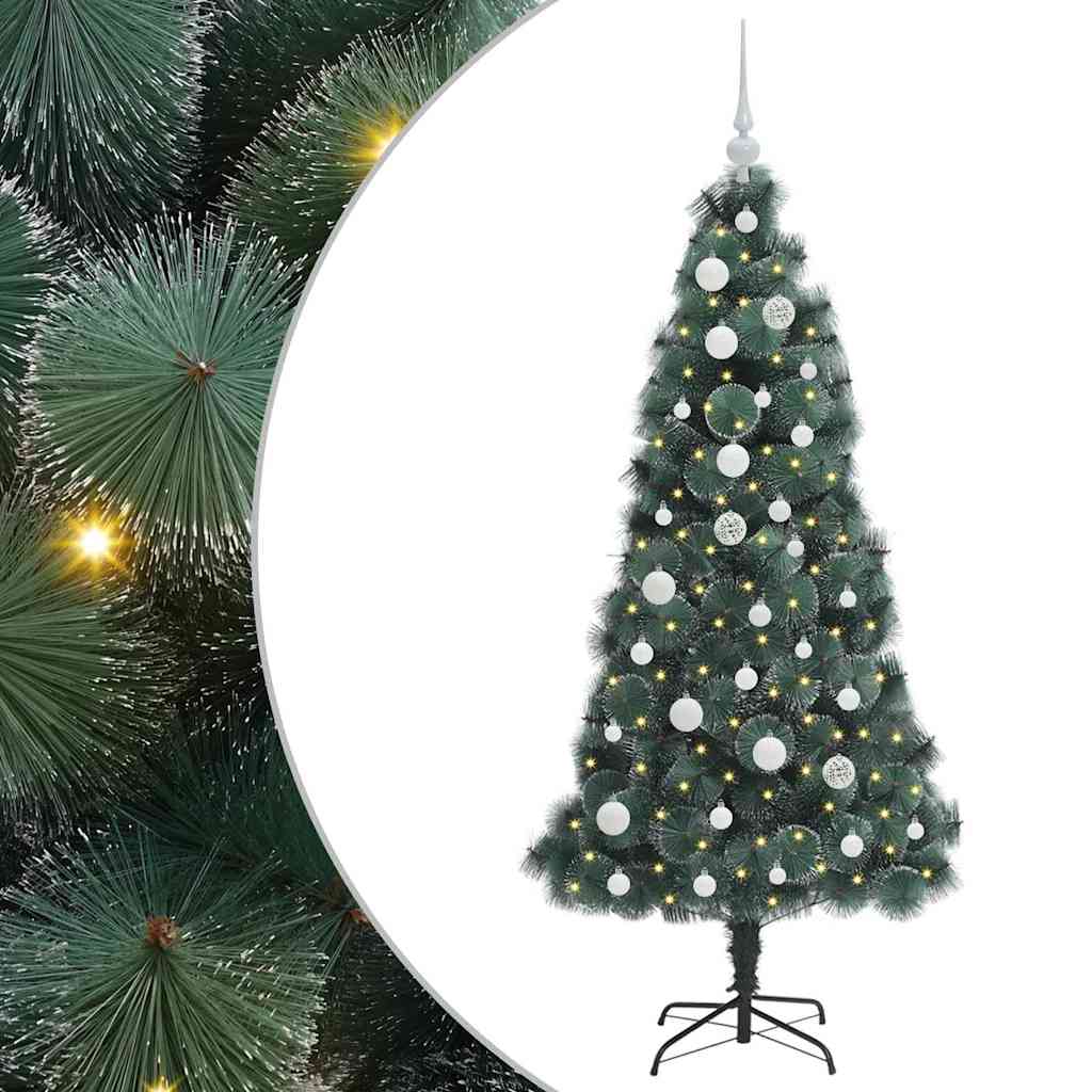 Vidaxx árbol de Navidad artificial con luces y juego de bolas tapa verde 150 cm