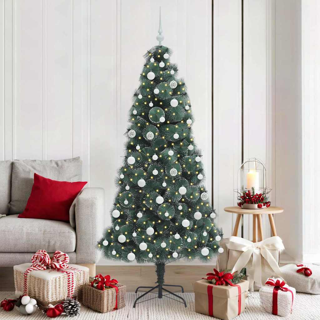Vidaxx árbol de Navidad artificial con iluminación y juego de bolas tapa verde 180 cm