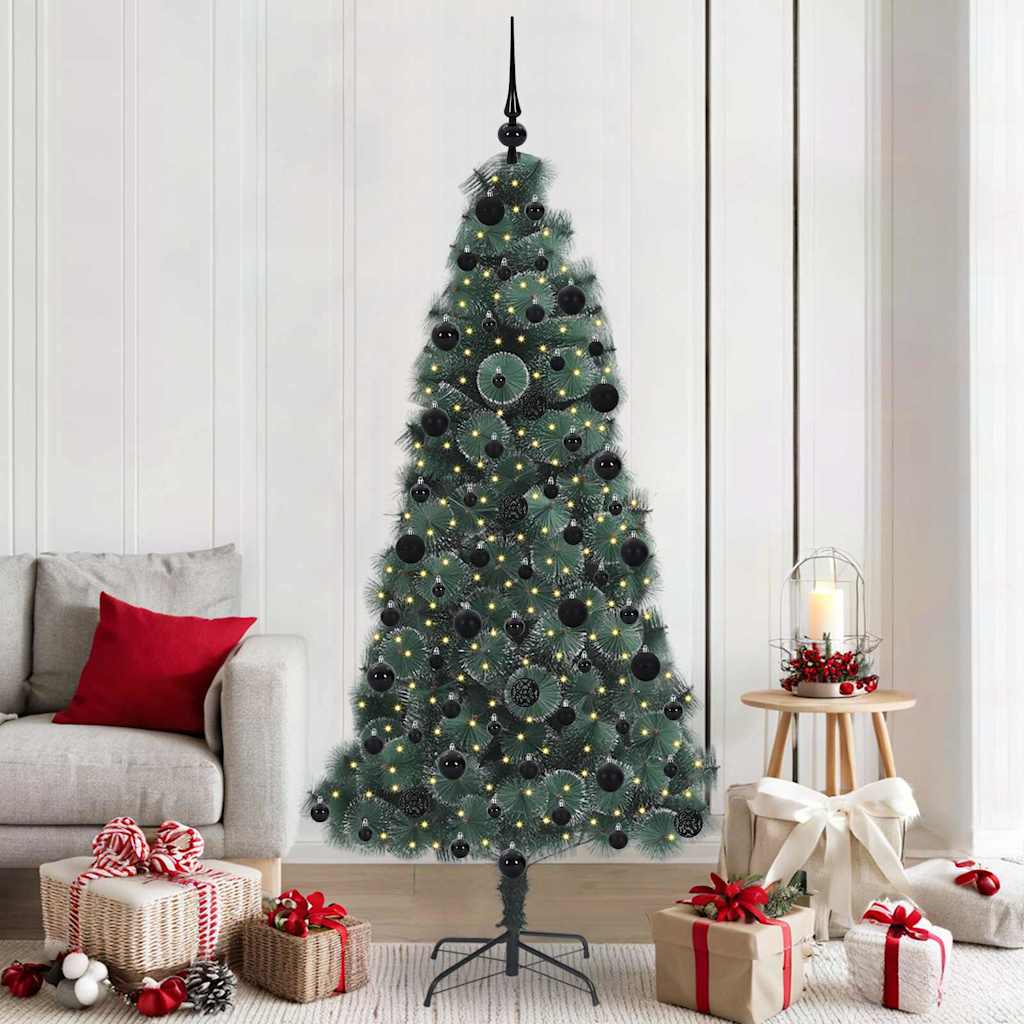 Vidaxx árbol de Navidad artificial con iluminación y juego de bolas tapa verde 210 cm