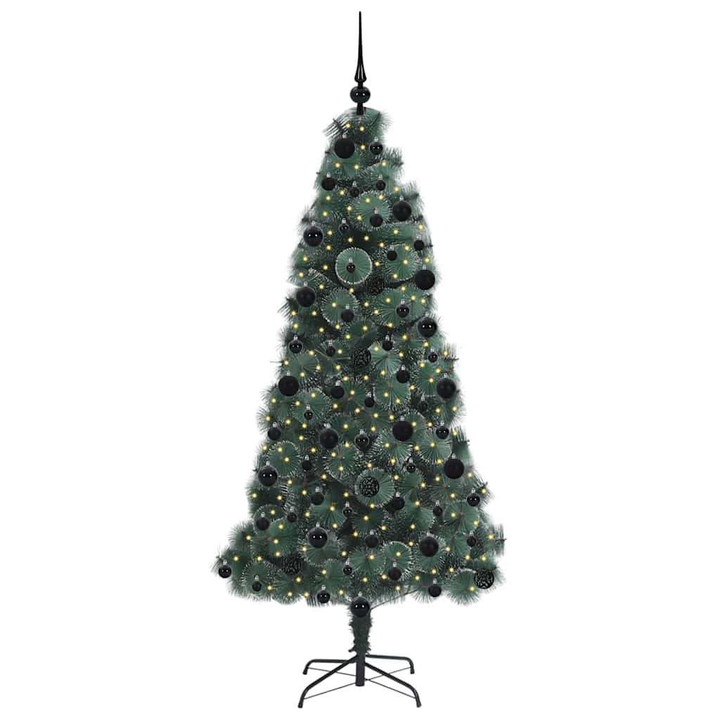 Vidaxx árbol de Navidad artificial con iluminación y juego de bolas tapa verde 210 cm