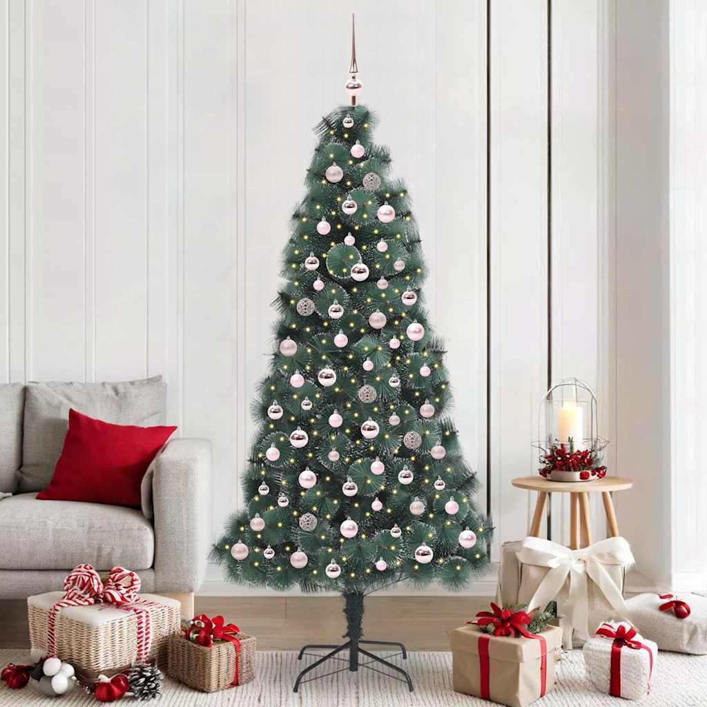 Vidaxx árbol de Navidad artificial preiluminado con juego de bolas verde 210 cm
