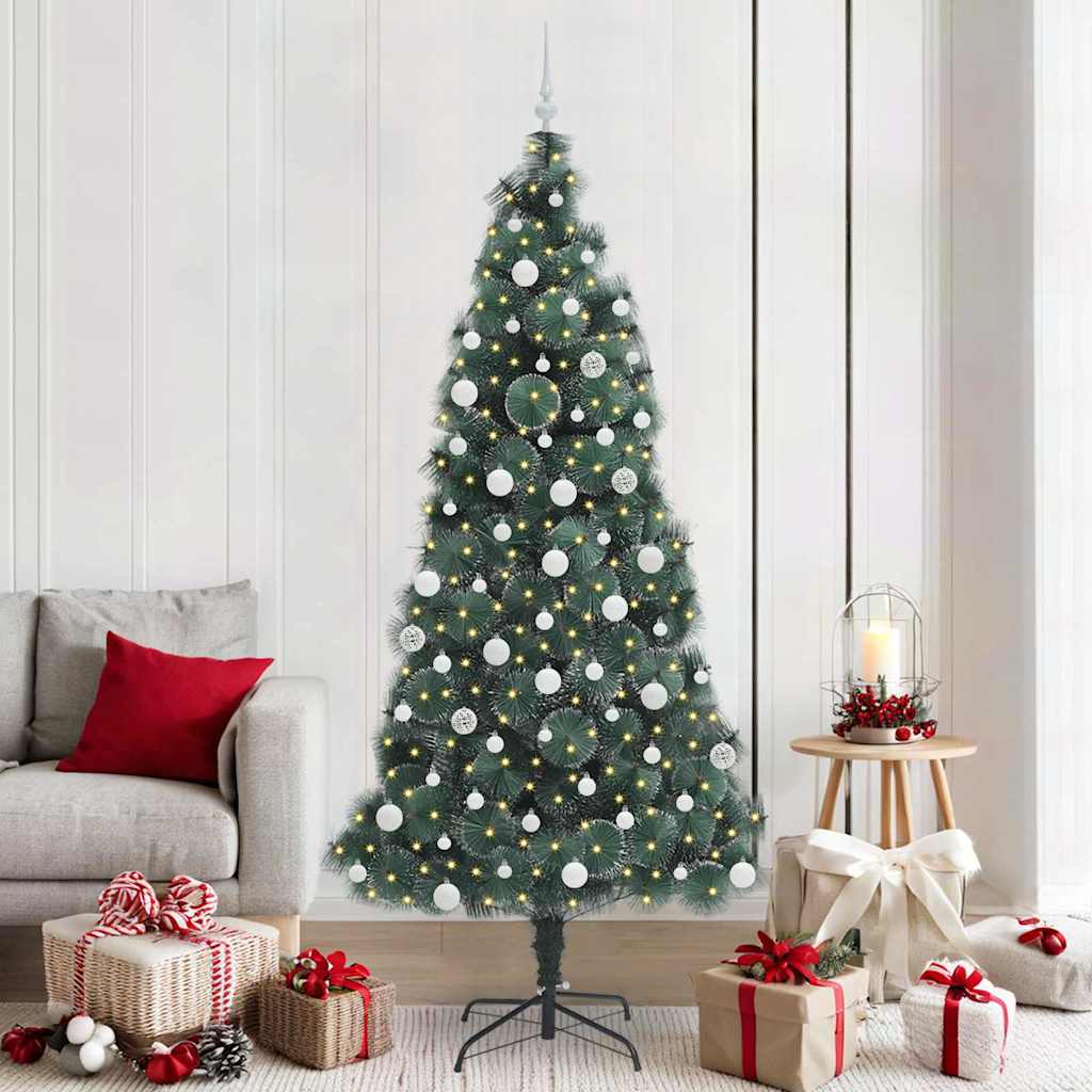 Vidaxx árbol de Navidad artificial preiluminado con juego de bolas verde 210 cm