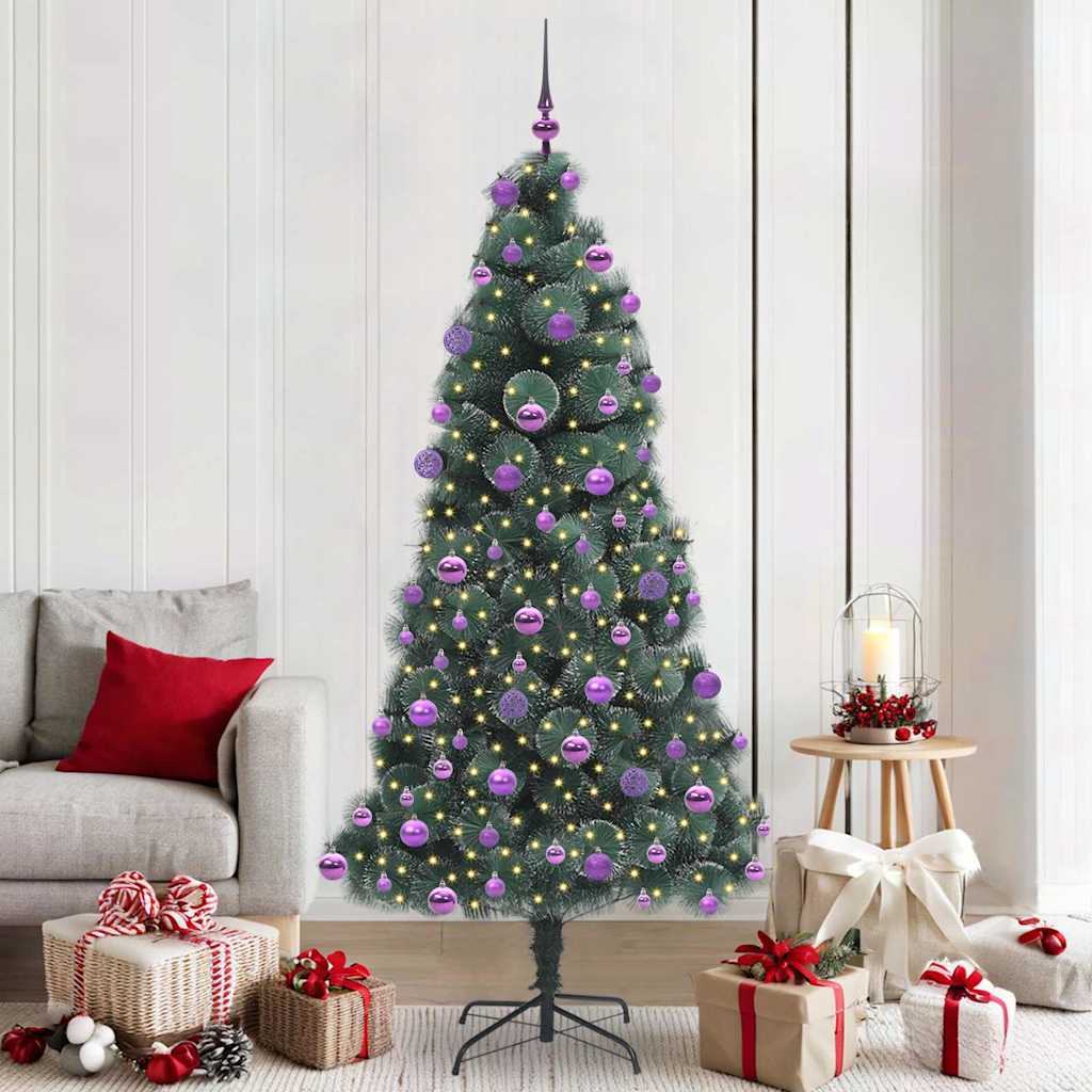 Vidaxx árbol de Navidad artificial con iluminación y juego de bolas tapa verde 210 cm