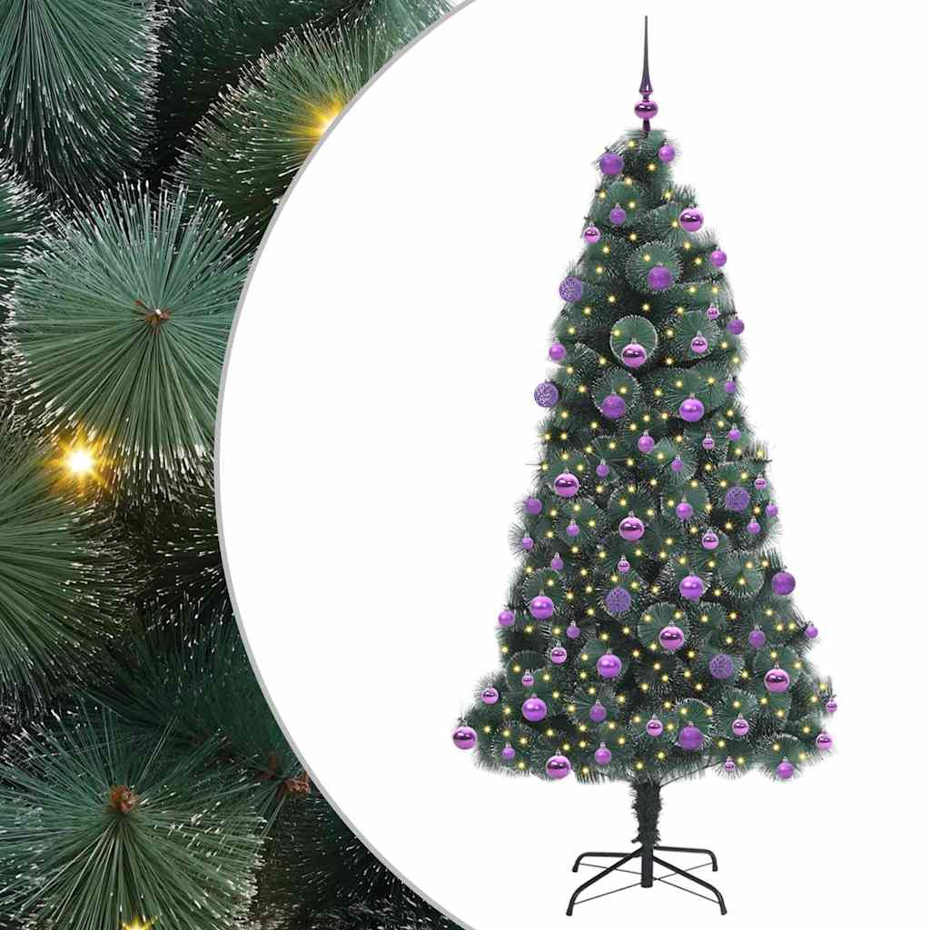 Vidaxx árbol de Navidad artificial con iluminación y juego de bolas tapa verde 210 cm