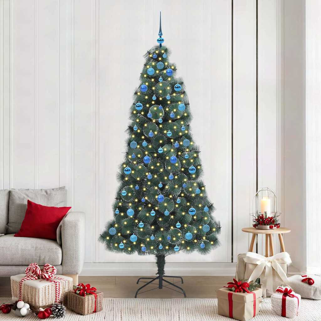Vidaxx árbol de Navidad artificial preiluminado con juego de bolas verde 210 cm