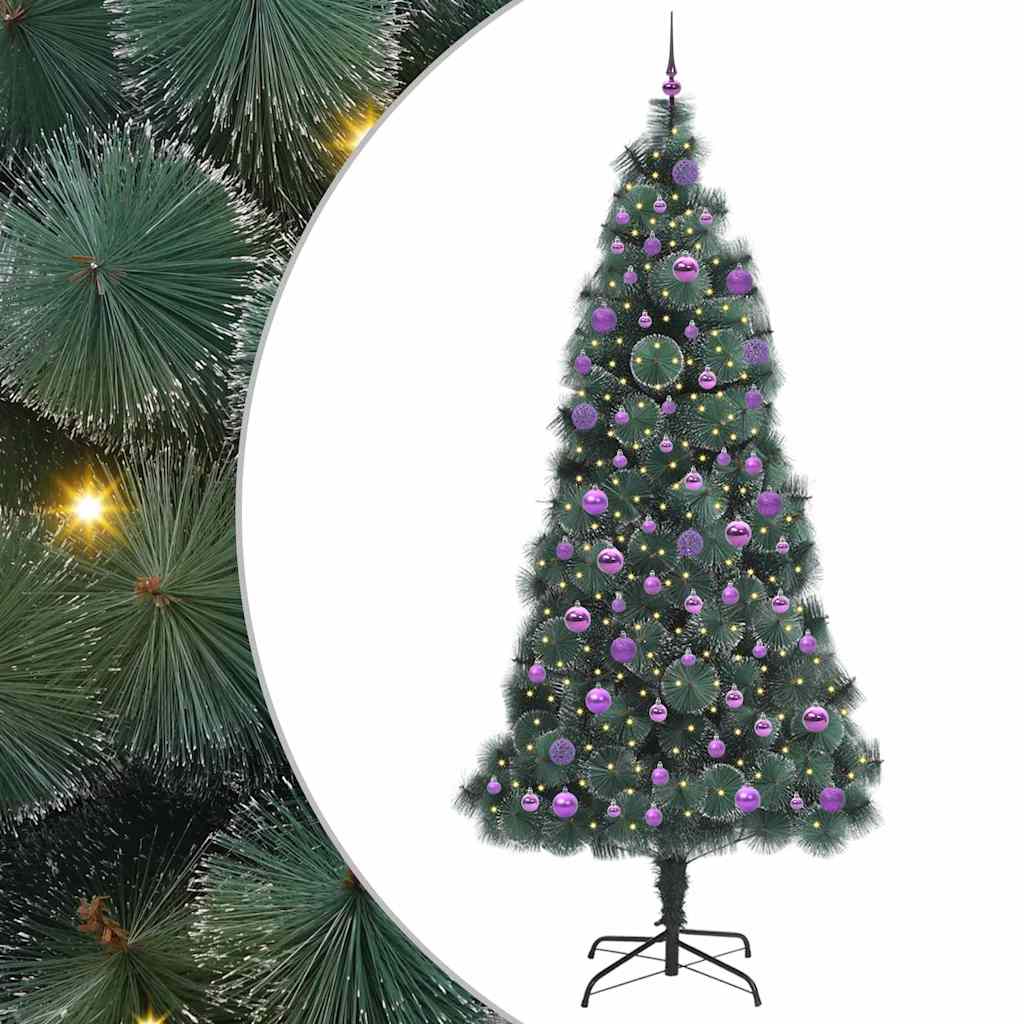 VidaXL árbol de Navidad artificial con juego de bolas, tapa iluminada verde 240 cm