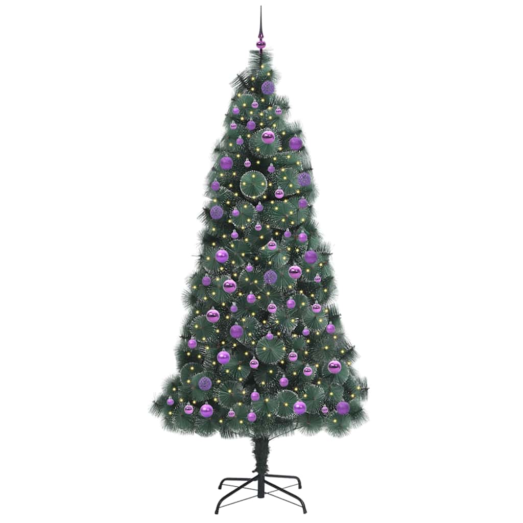 VidaXL árbol de Navidad artificial con juego de bolas, tapa iluminada verde 240 cm