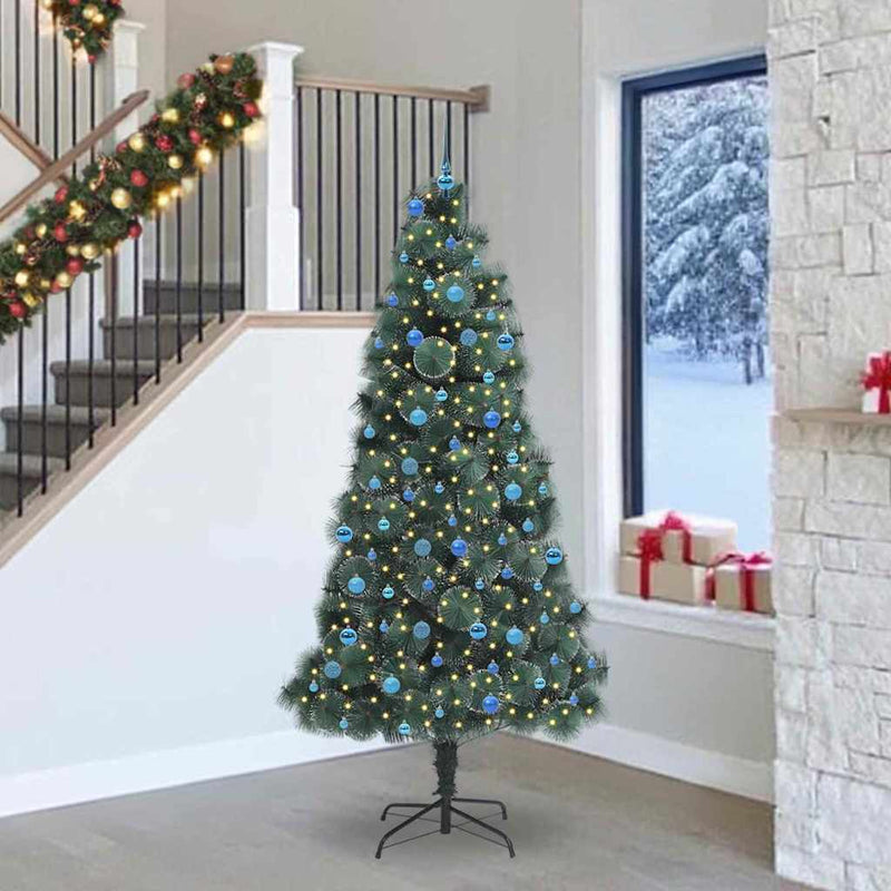 Vidaxl kunstmatige voorverlichte kerstboom met ballenset groen 240 cm