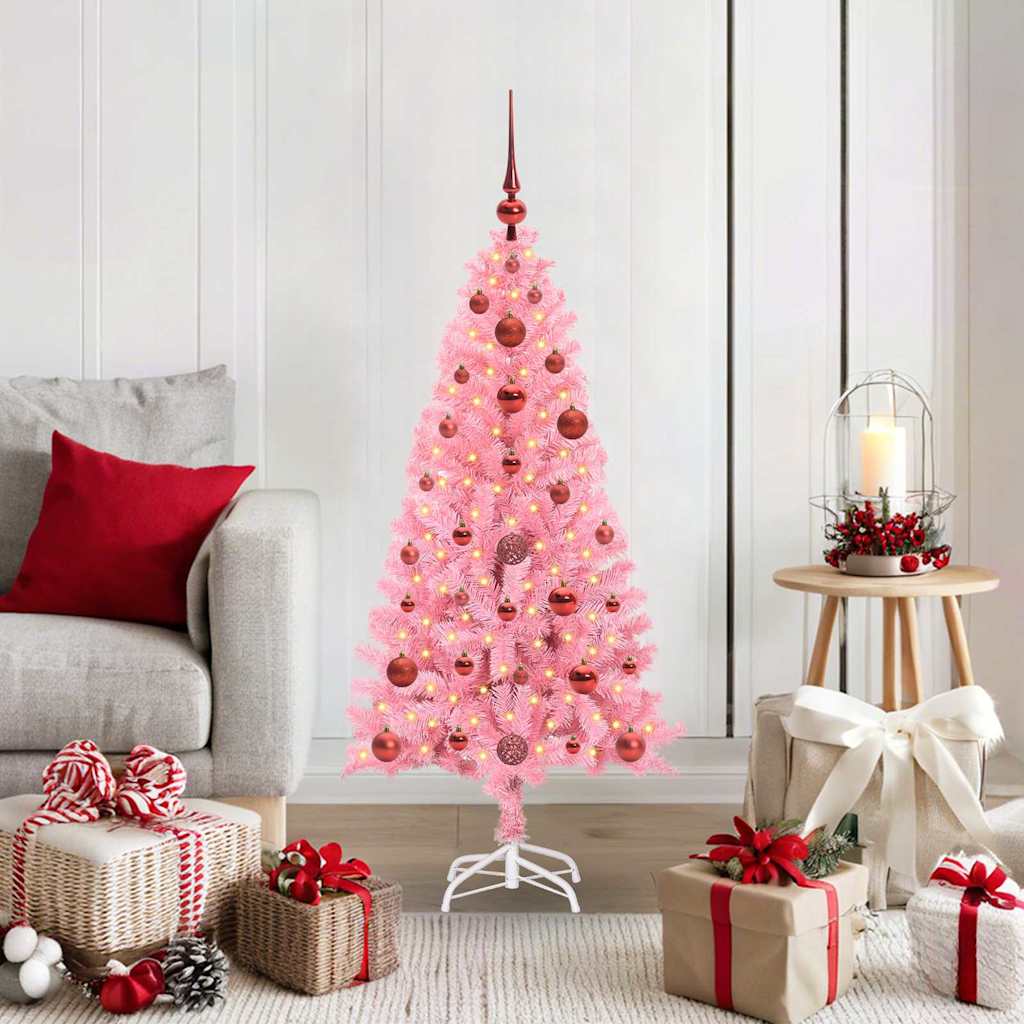 Vidaxl kerstboom met 150 led met standaard roze 120 cm pvc