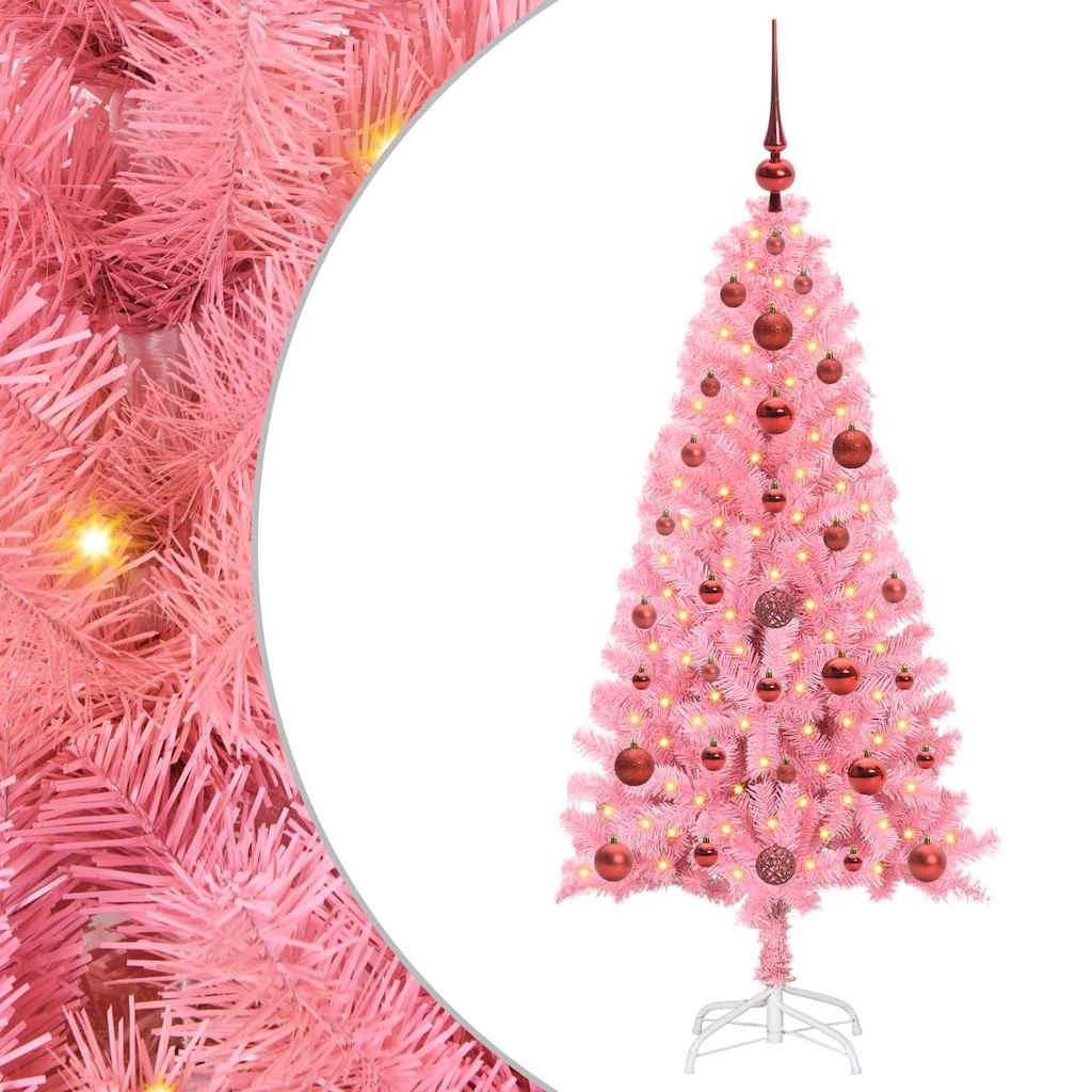 Vidaxl kerstboom met 150 led met standaard roze 120 cm pvc