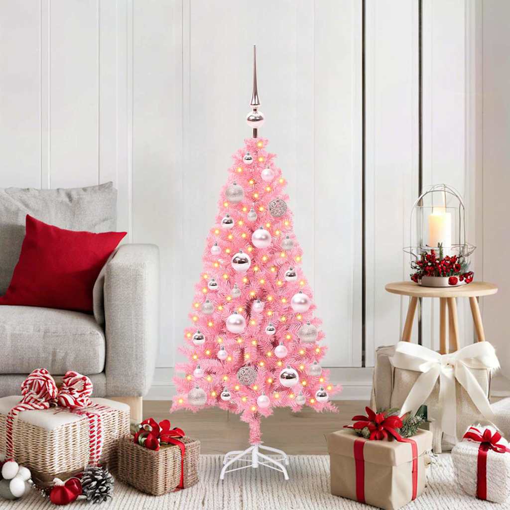 Vidaxl kerstboom met 150 led met standaard roze 120 cm pvc