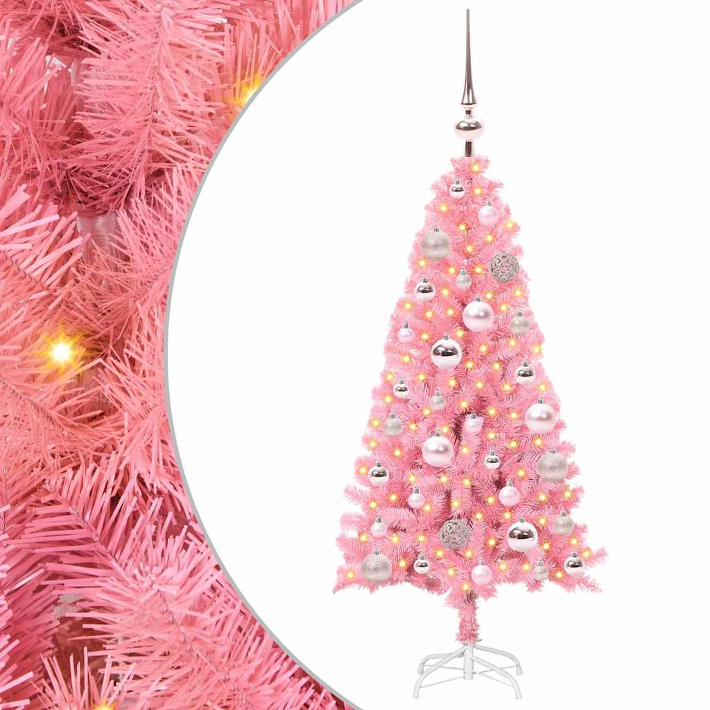 Vidaxl kerstboom met 150 led met standaard roze 120 cm pvc