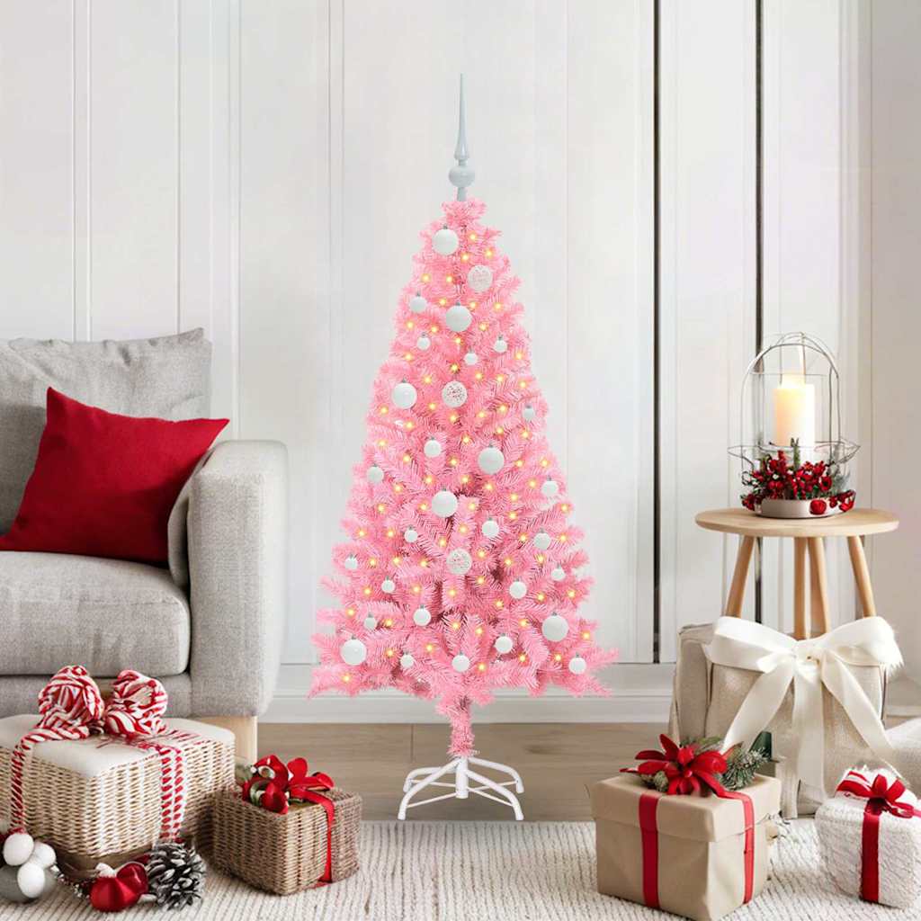 Albero di Natale VidaXL con 150 LED con PVC standard rosa da 120 cm