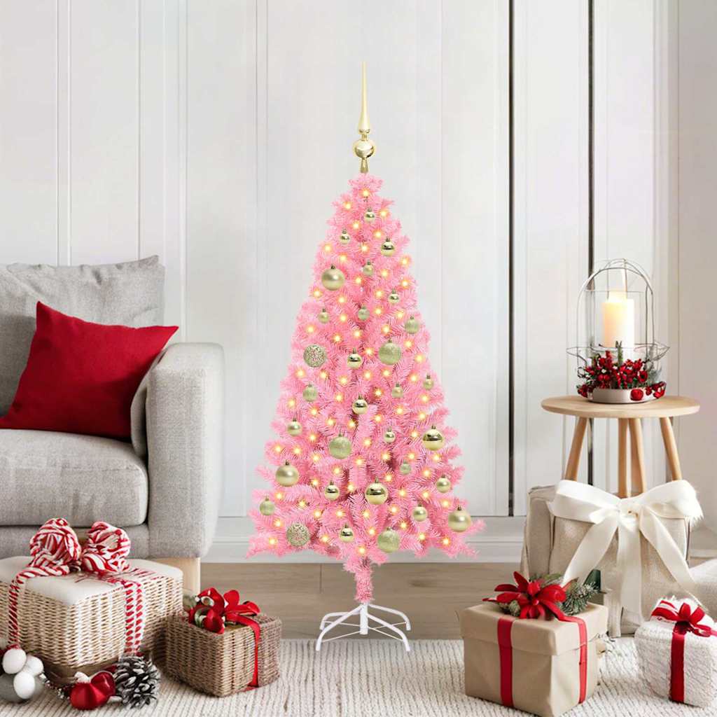 Vidaxl kerstboom met 150 led met standaard roze 120 cm pvc