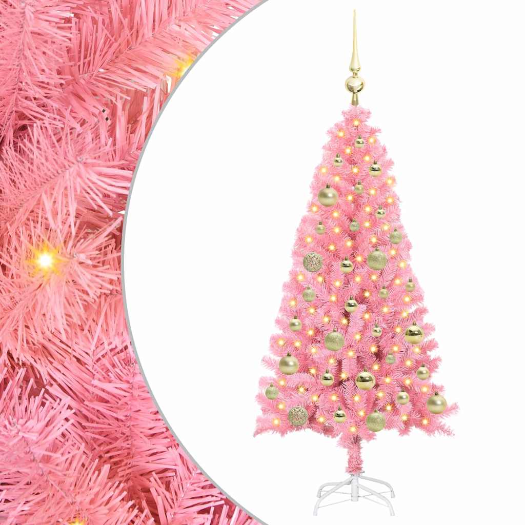 Albero di Natale VidaXL con 150 LED con PVC standard rosa da 120 cm
