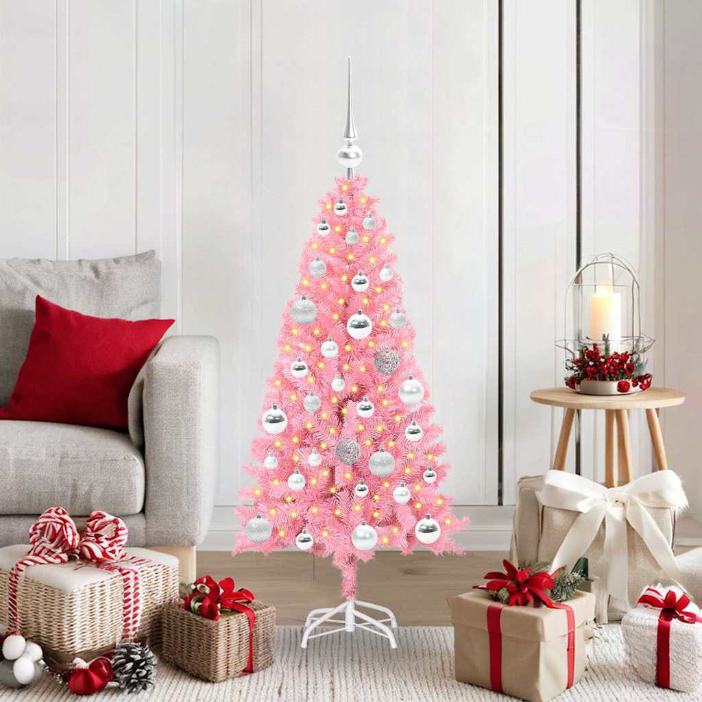 Vidaxl kerstboom met 150 led met standaard roze 120 cm pvc