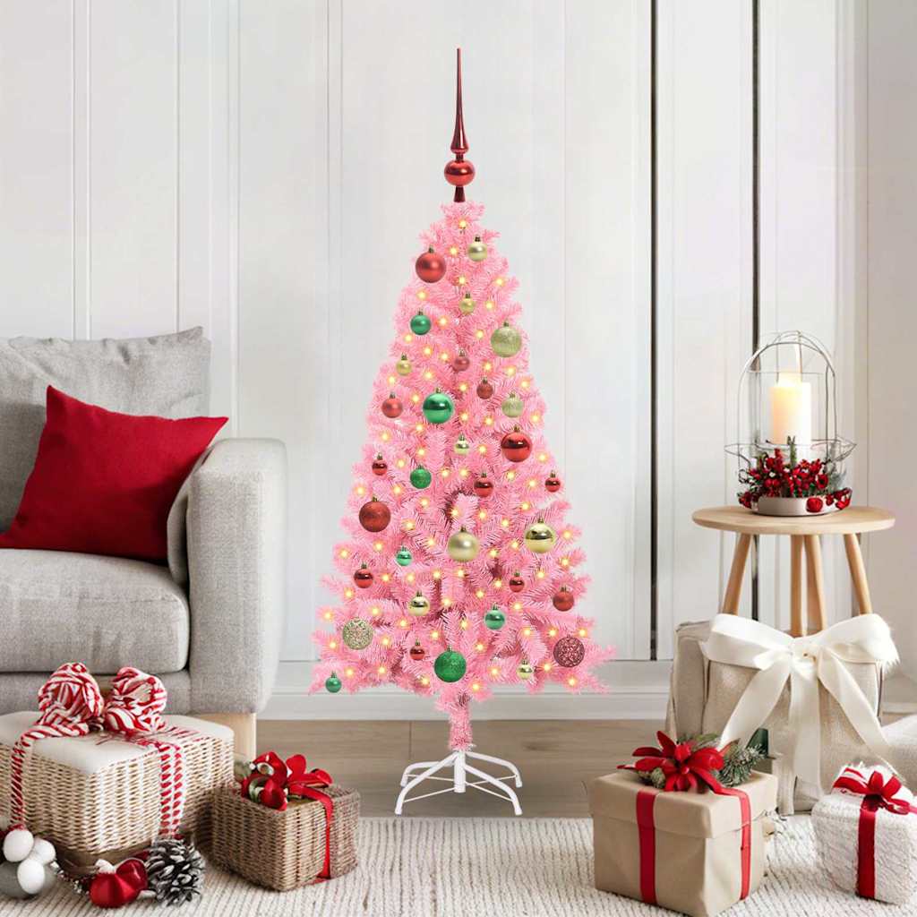 Vidaxl kerstboom met 150 led met standaard roze 120 cm pvc