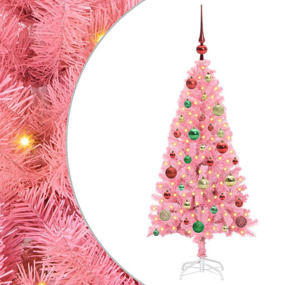 Vidaxl kerstboom met 150 led met standaard roze 120 cm pvc