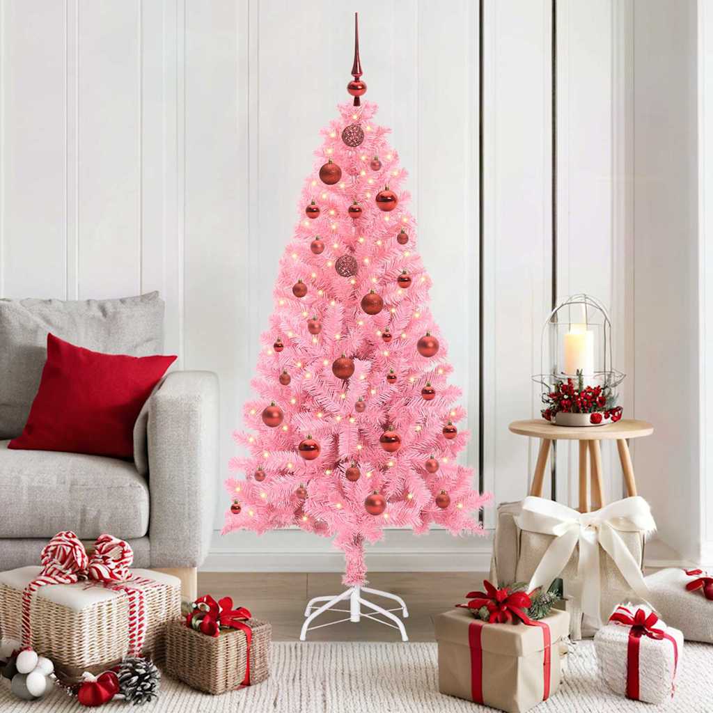 Vidaxl kerstboom met 150 led met standaard roze 150 cm pvc