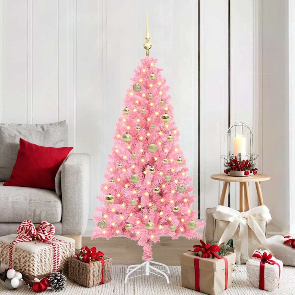 Vidaxl kerstboom met 150 led met standaard roze 150 cm pvc