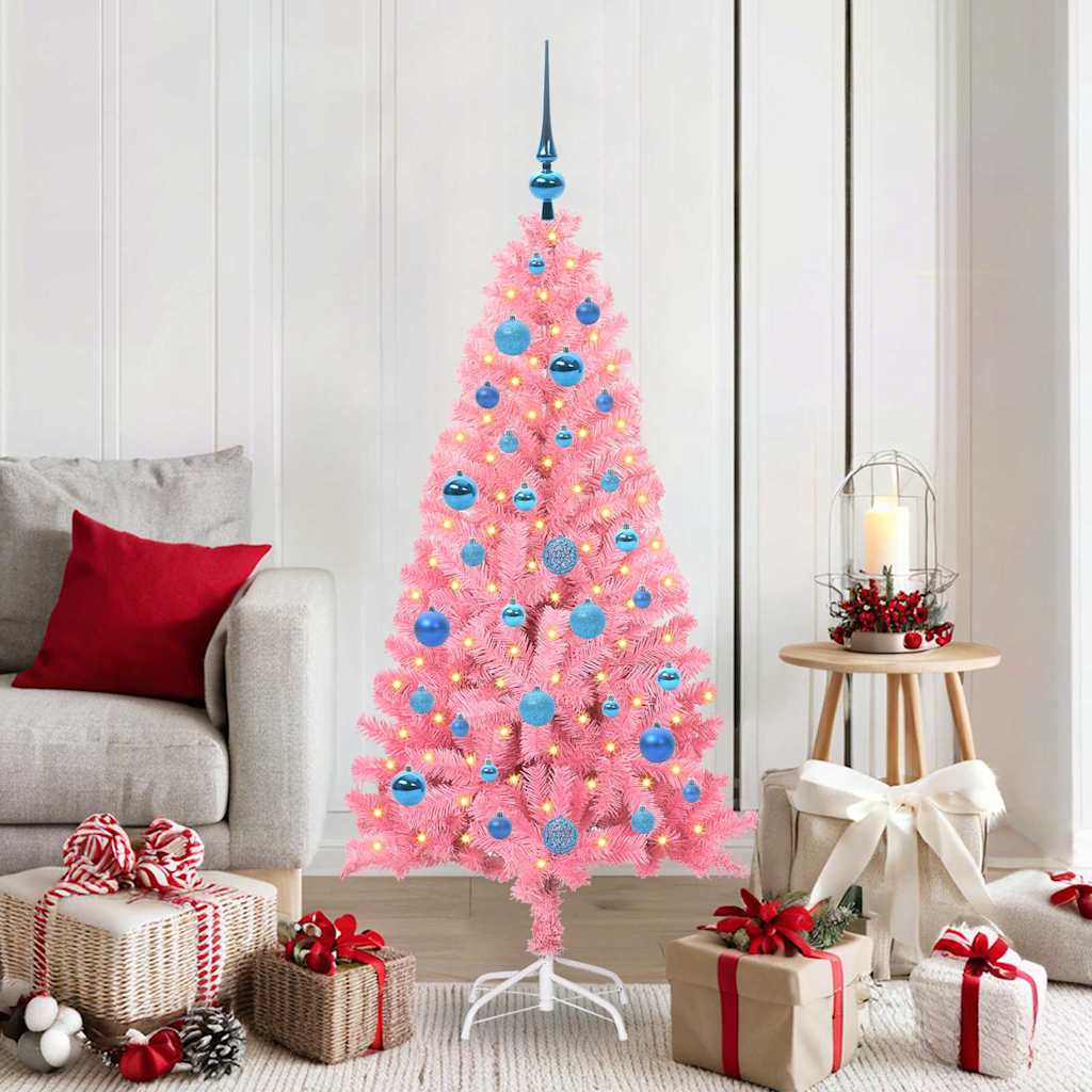 Vidaxl kerstboom met 150 led met standaard roze 150 cm pvc